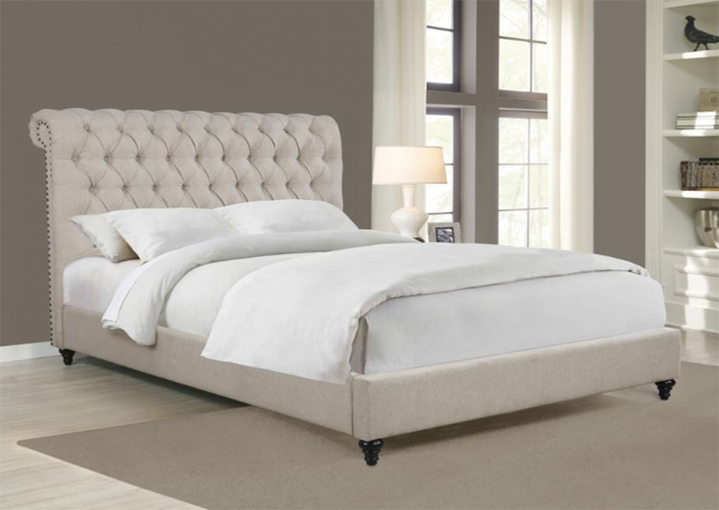 Devon Button Tufted Upholstered Queen Bed Beige